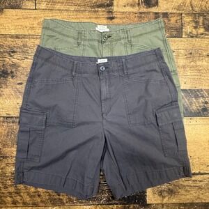 2x LL Bean Favorite Fit Women Cargo Shorts Khaki Green Gray Size 16 READ